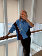 Taş Detaylı Premium Gömlek&Triko Mavi&Kahve