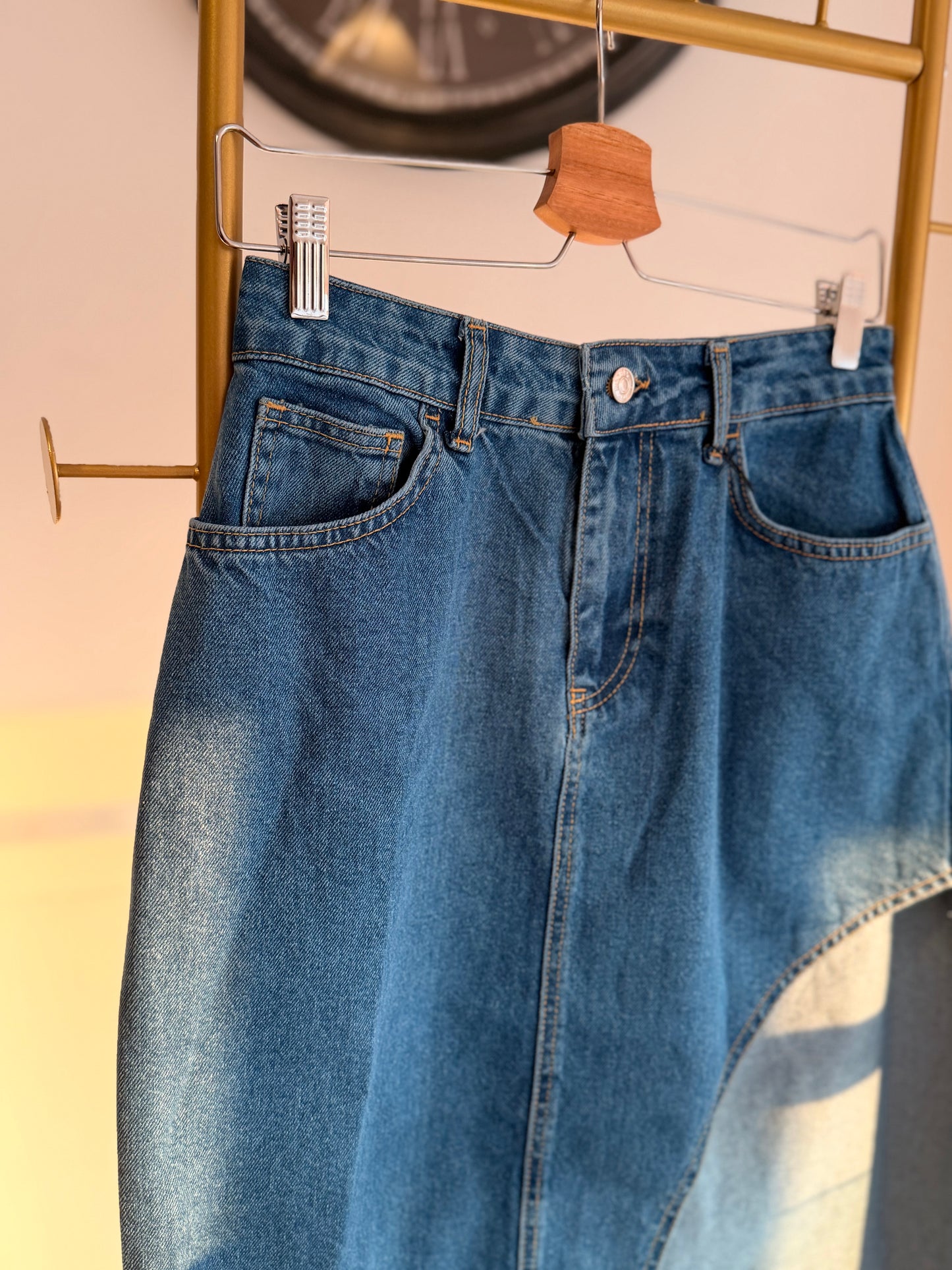 Yan Yırtmaçlı Jean Uzun Etek