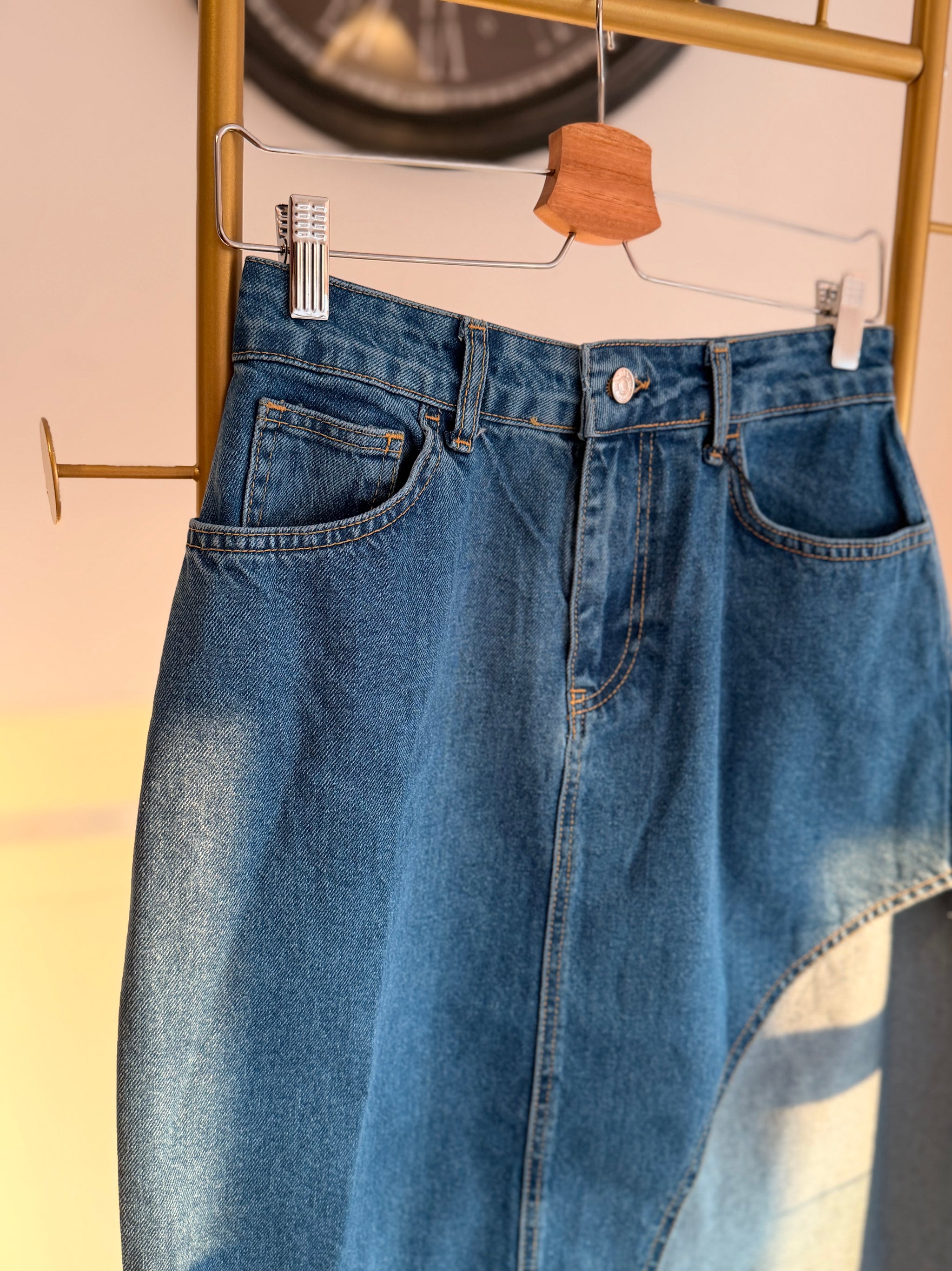 Yan Yırtmaçlı Jean Uzun Etek