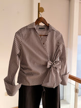 Kahve Çizgili Bağlamalı Gömlek