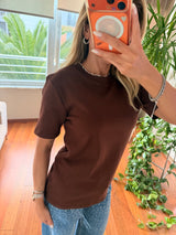 Basic Bisiklet Yaka %100 Pamuk Acı Kahve Tshirt