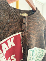 Slogan Jakarlı Patch'li Acı Kahve Tasarım Triko