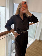 Acı Kahve Dökümlü Pamuk Saten Gömlek