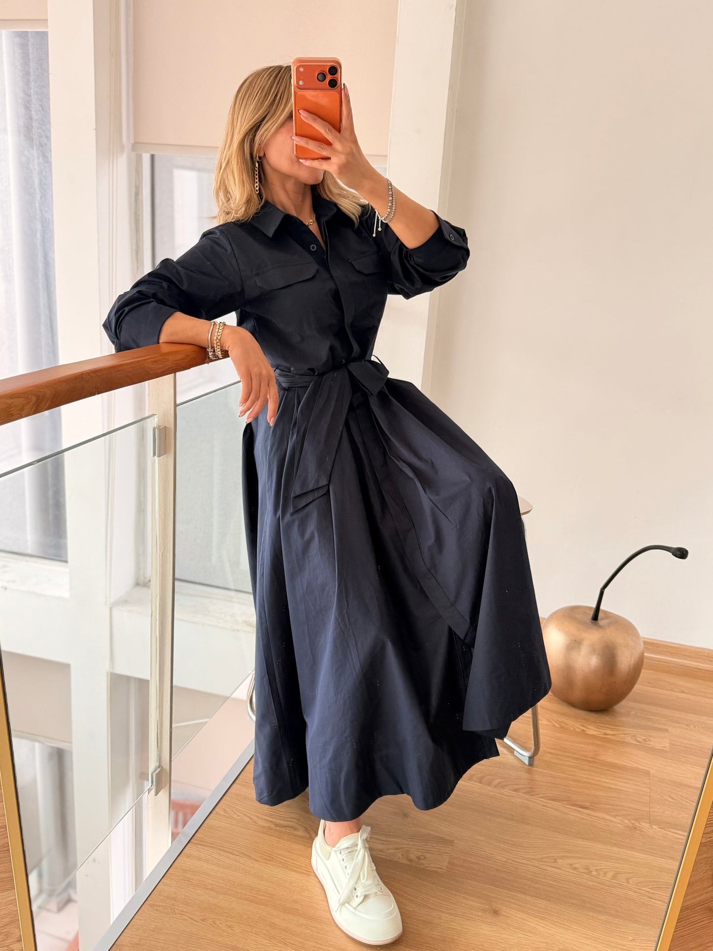 Lacivert Cepli Uzun Elbise