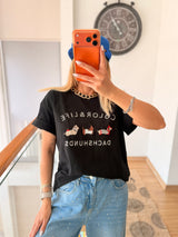 Köpek Figürlü Siyah Oversize Tshirt Color&Life