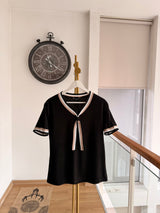 Örme Denizci Yaka Siyah %100 Cotton Tshirt