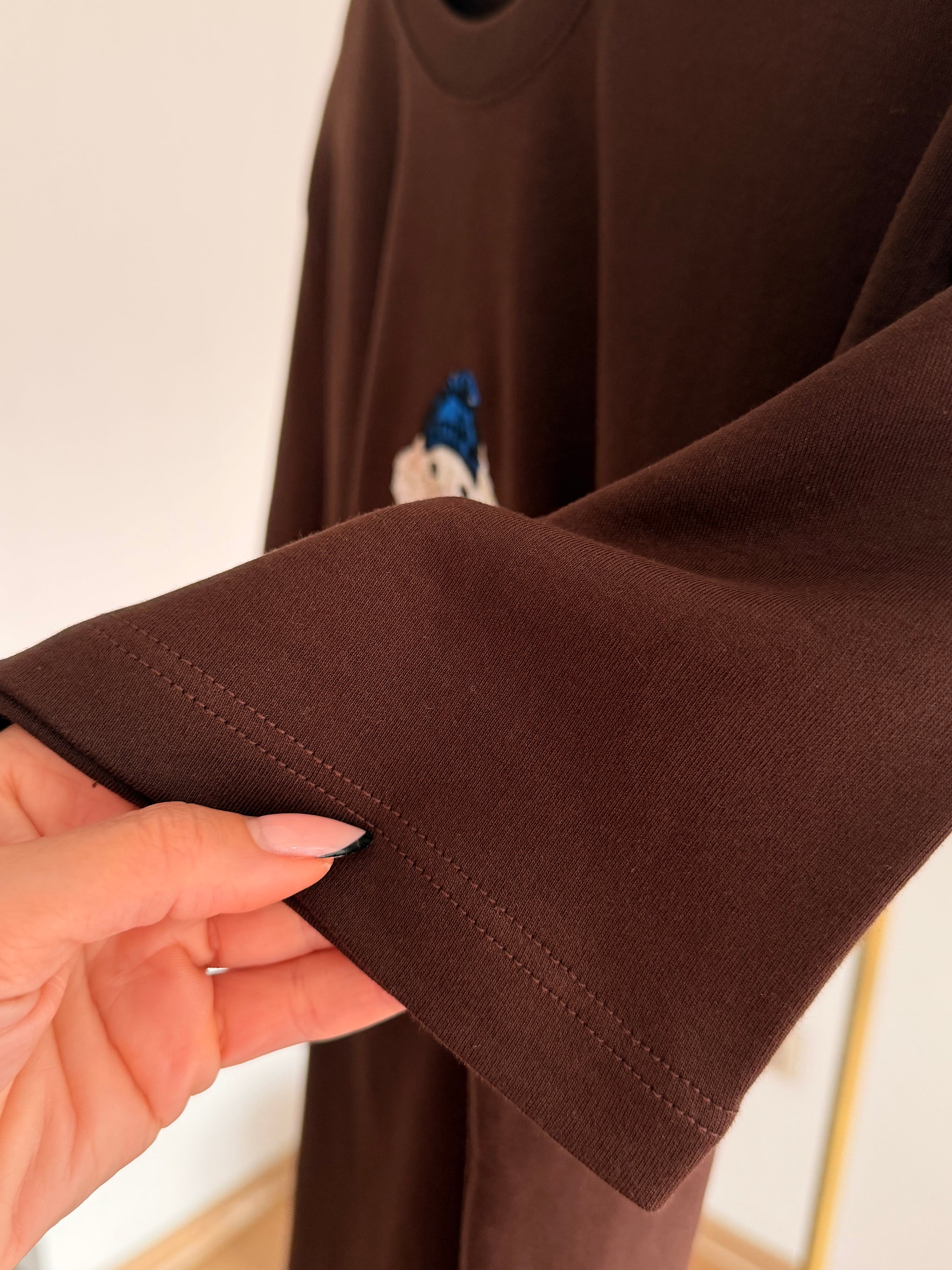 Snow Dog İşlemeli %100 Cotton Basic Tshirt Acı Kahve