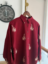 Bordo Nakış İşlemeli Oversize Gömlek