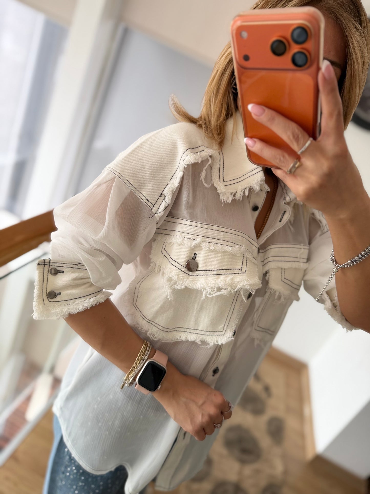 Şifon&Denim Eskitme Tasarım Gömlek