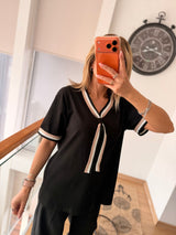 Örme Denizci Yaka Siyah %100 Cotton Tshirt