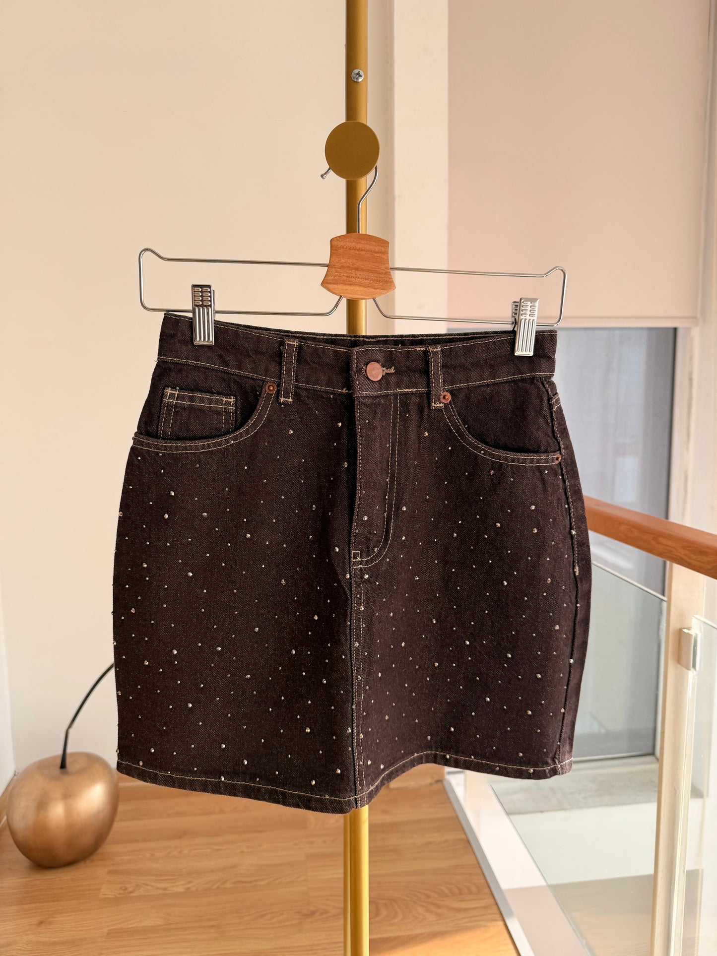 Acı Kahve Jean Taşlı Mini Etek