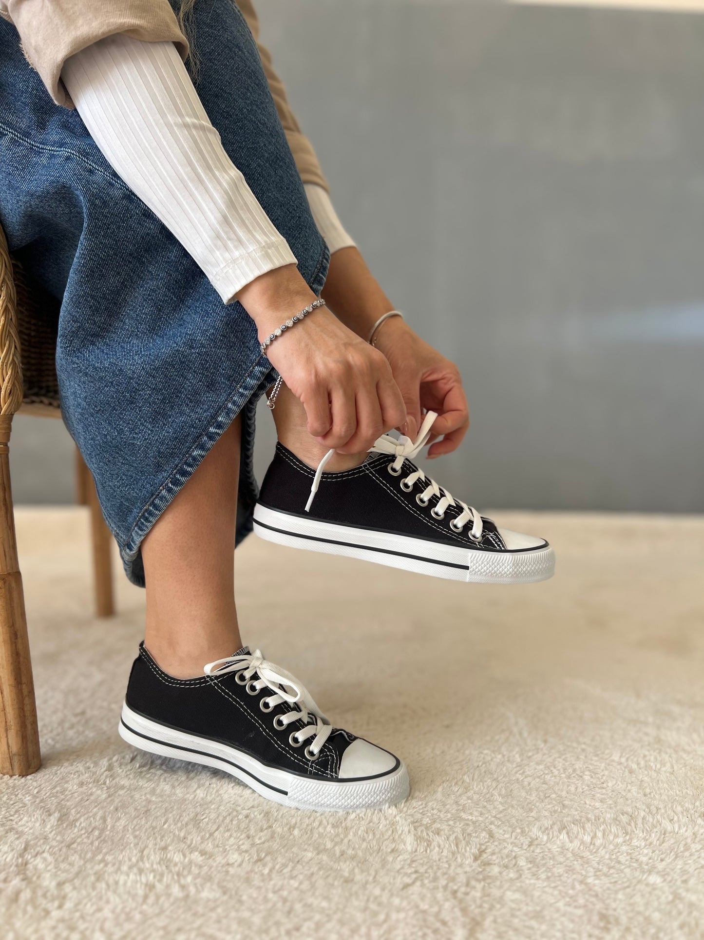 Benny Siyah Keten İnce Taban Spor Ayakkabı