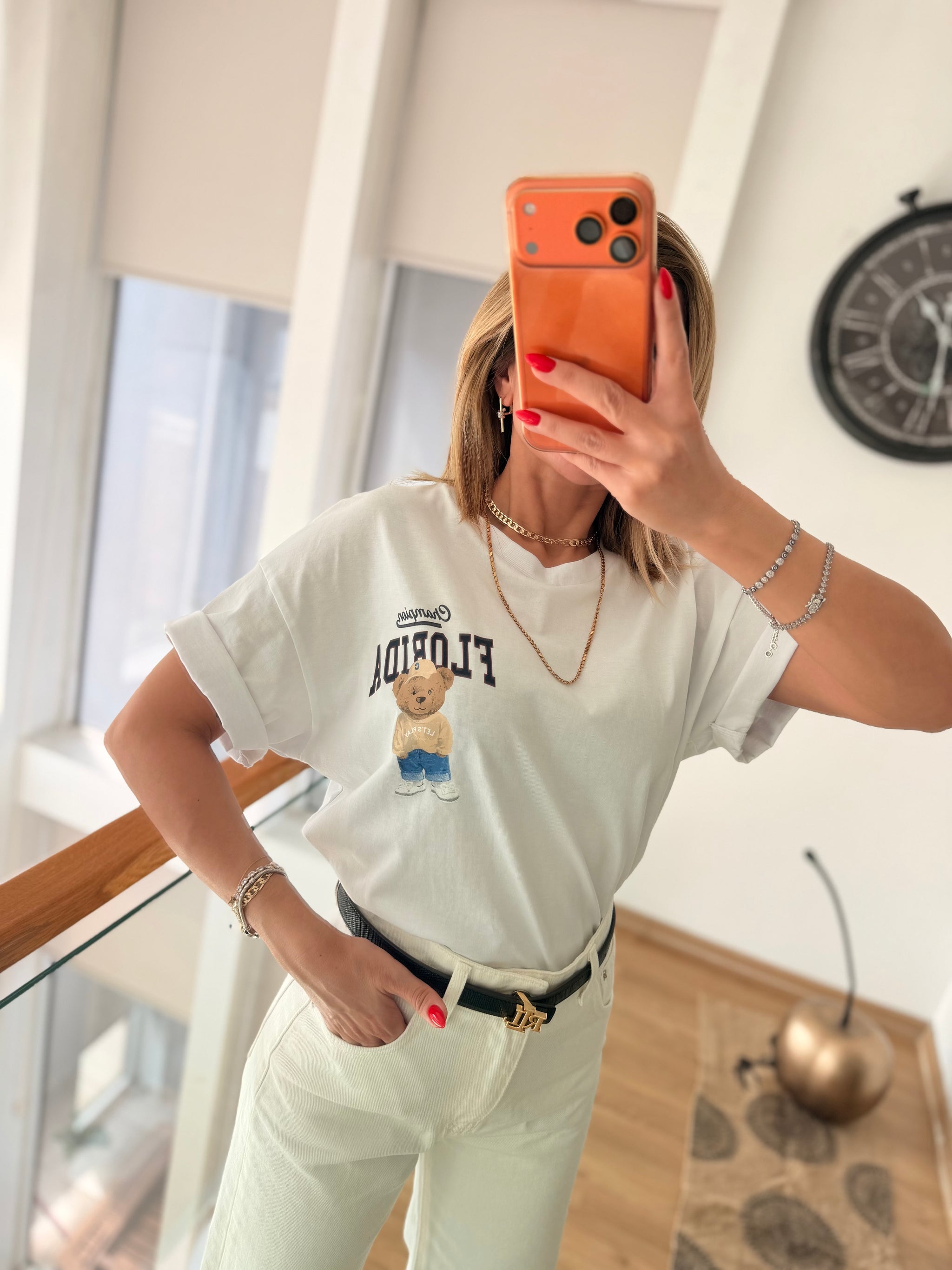 Florida Bear Beyaz Basic Tshirt