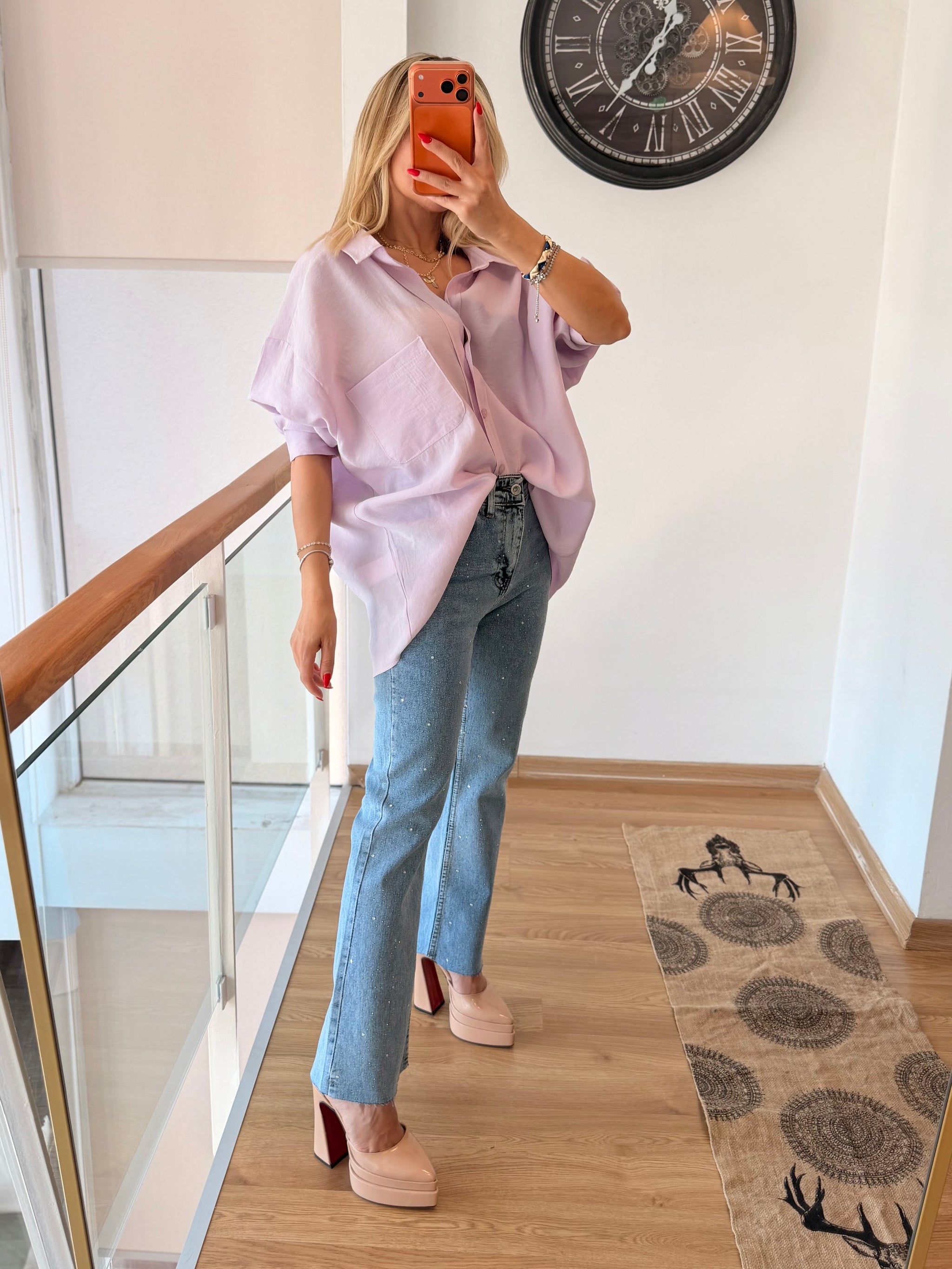 Premium %100 Pamuklu Pastel Pembe Dökümlü Gömlek