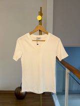 Basic V Yaka %100 Pamuk Beyaz Tshirt