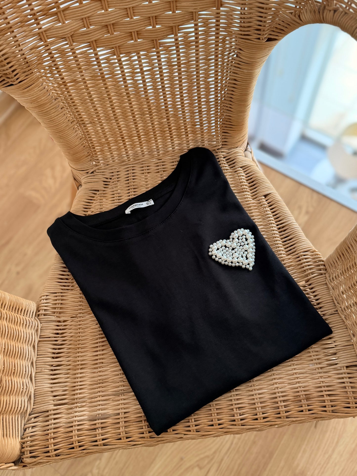 İncili Siyah Basic Tshirt