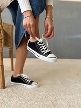 Benny Siyah Keten İnce Taban Spor Ayakkabı