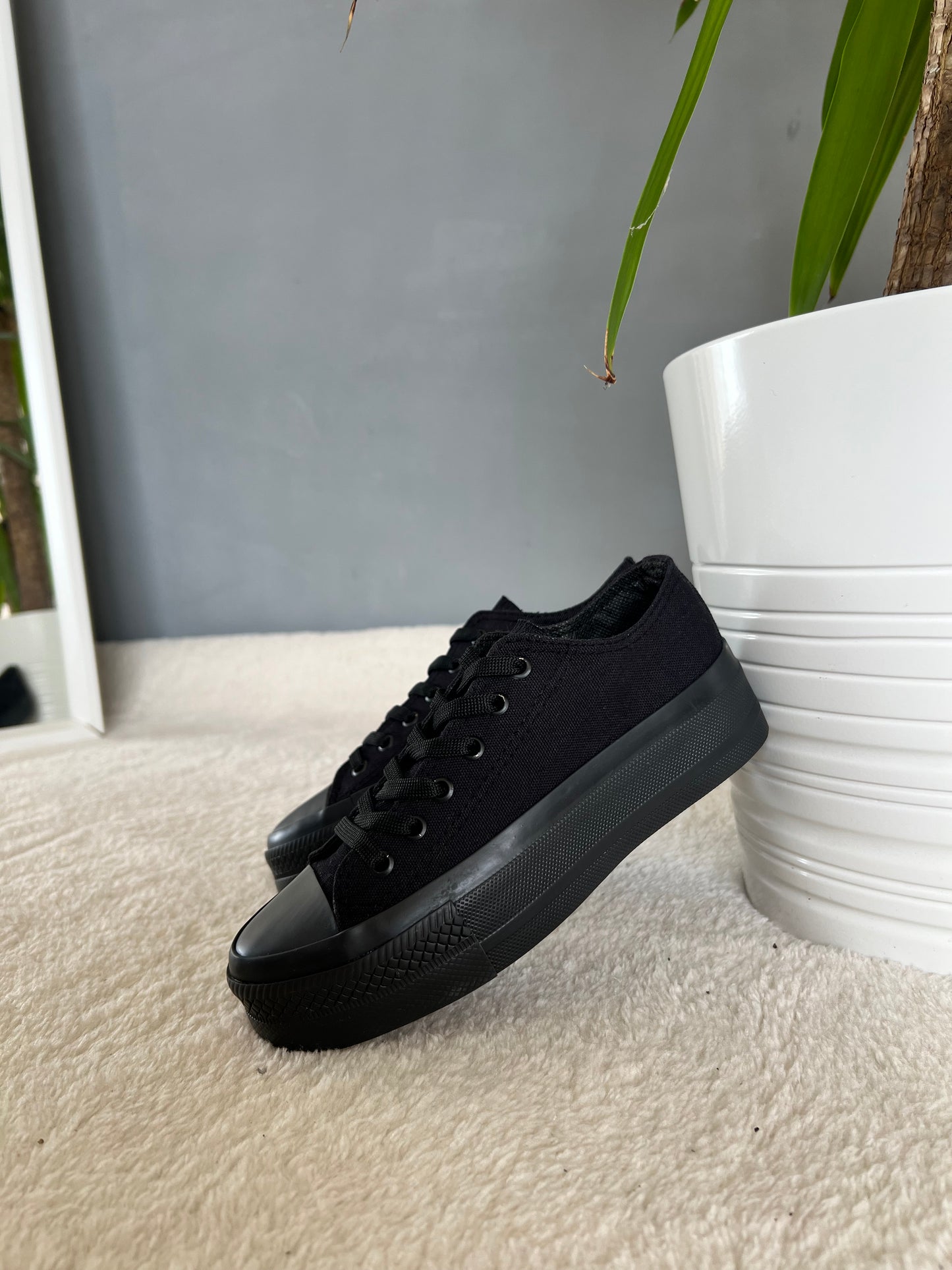 Platform Taban Kömür Keten Spor Ayakkabı