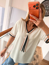 Örme Denizci Yaka Beyaz %100 Cotton Tshirt