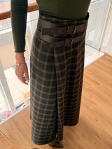 Ekose Haki Yırtmaçlı Etek