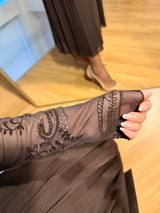 Acı Kahve Tül Desenli Şifon Bluz