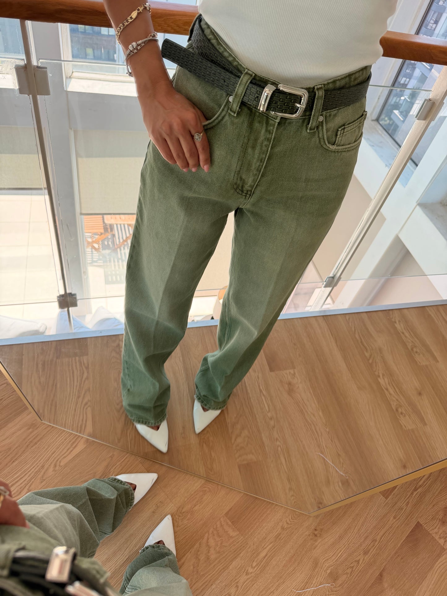 Kemerli Premium Yağ Yeşili Jean Pantolon