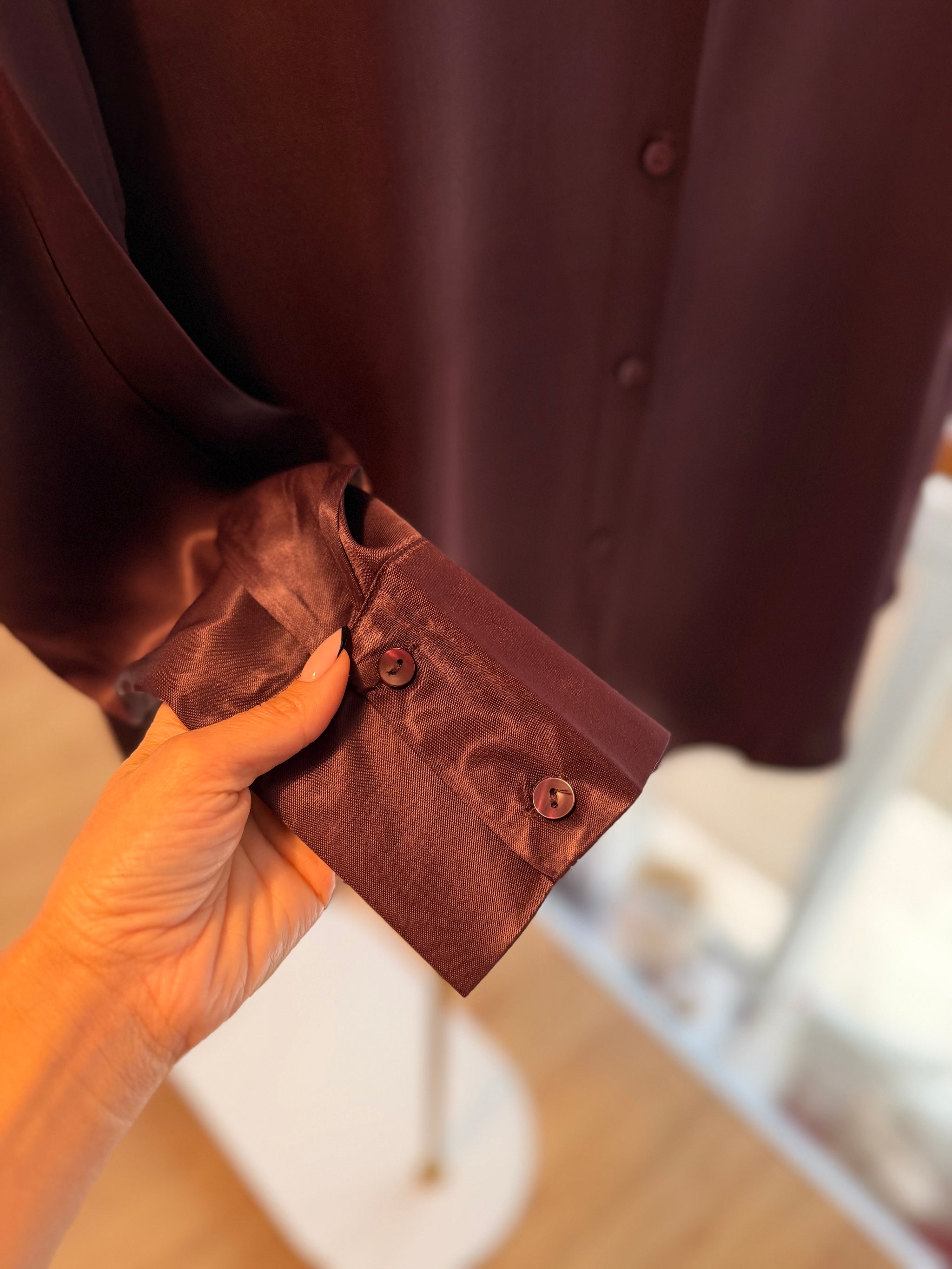 Mürdüm Dökümlü Pamuk Saten Gömlek