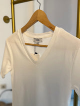 Basic V Yaka %100 Pamuk Beyaz Tshirt