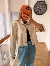 Premium Kısa Jean Ceket Kum Beji