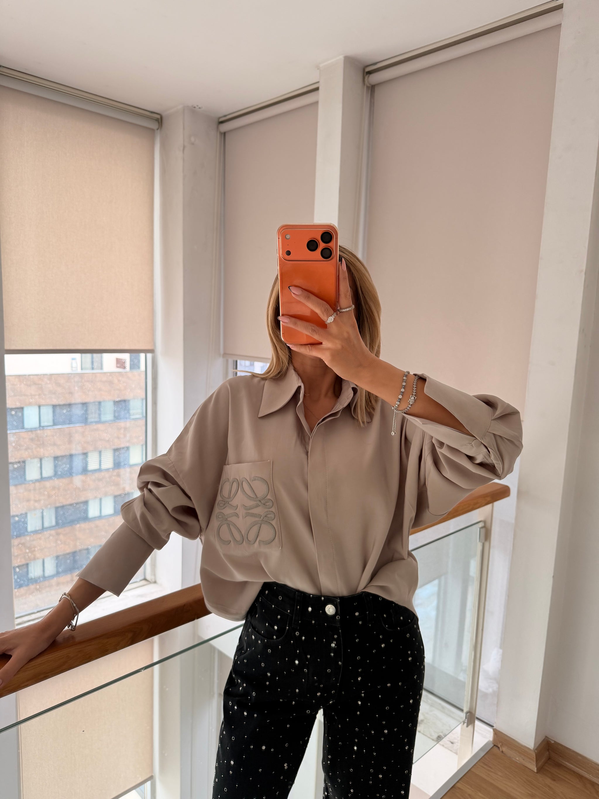 Nakış İşlemeli Tencel Pamuklu Tasarım Gömlek