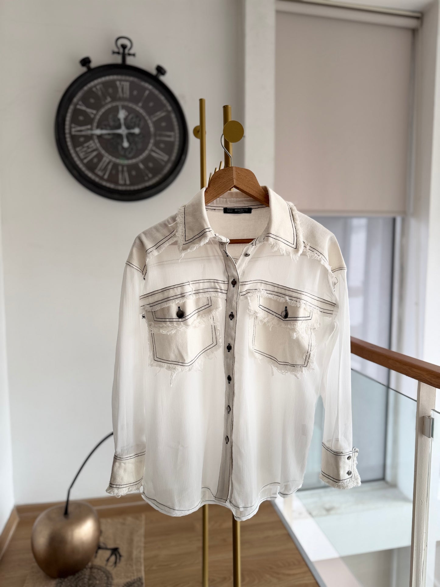Şifon&Denim Eskitme Tasarım Gömlek