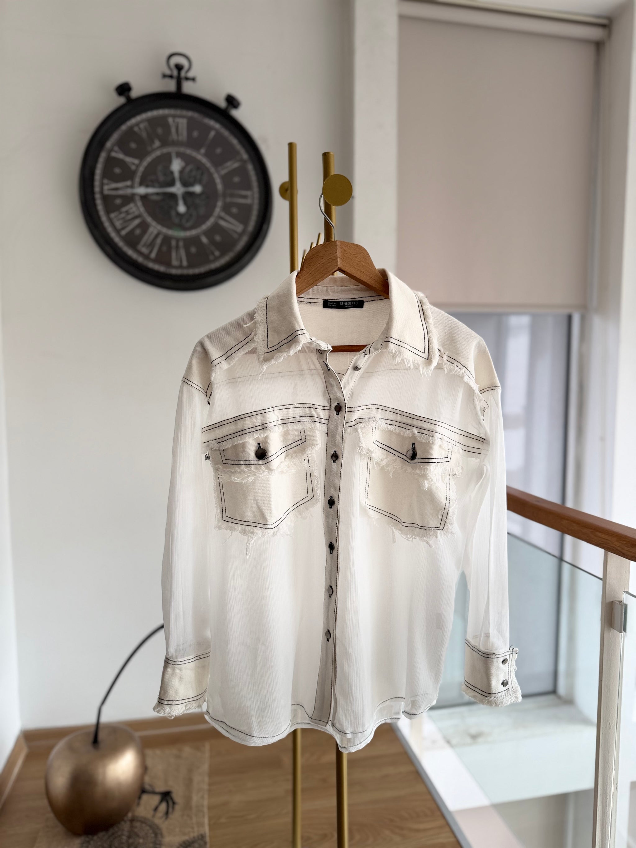 Şifon&Denim Eskitme Tasarım Gömlek