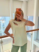 Taş Dekolte Detaylı Tereyağı Sarısı Bluz&Tshirt