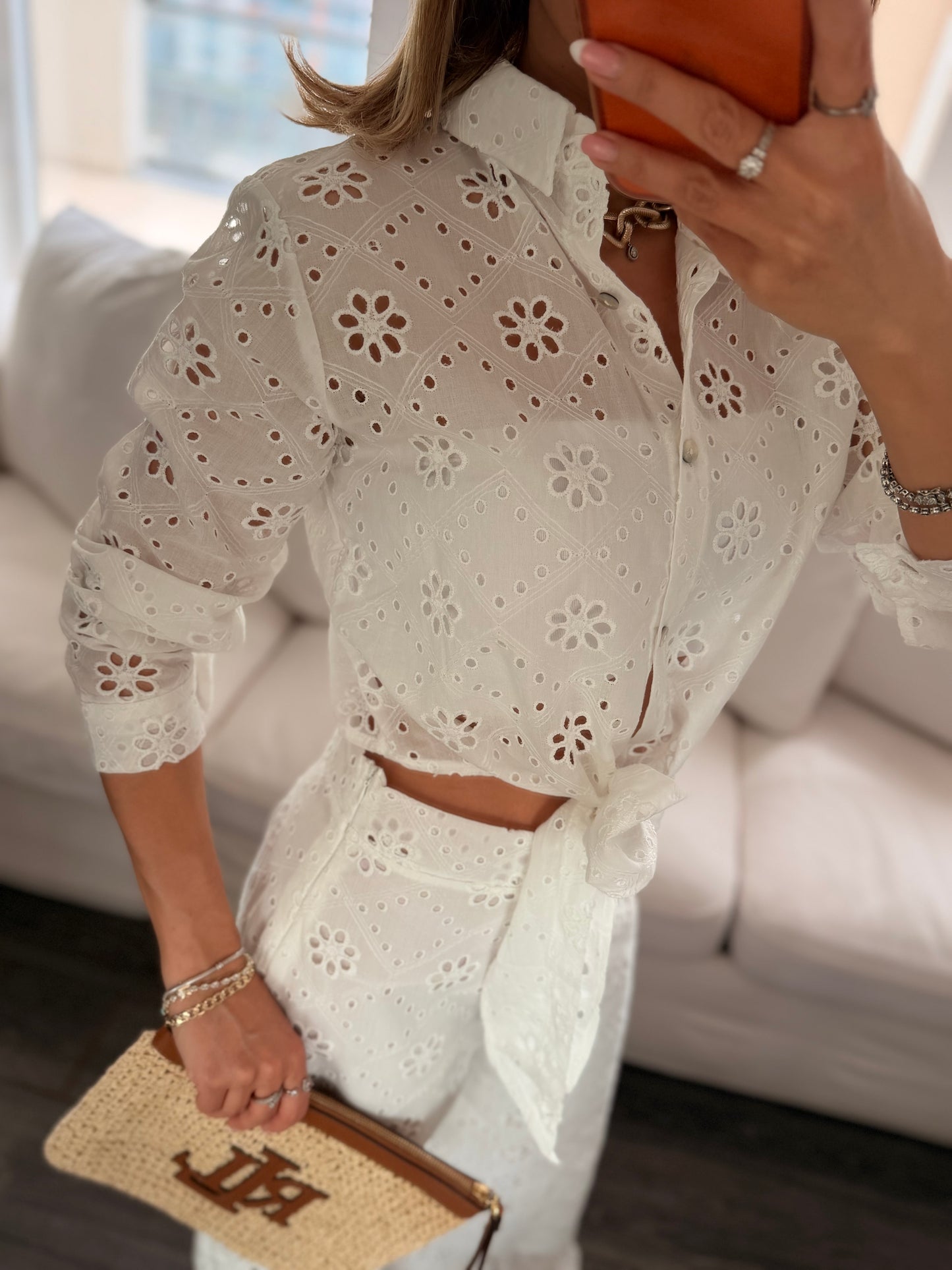 Fisto Zarif Desenli Premium Beyaz Takım