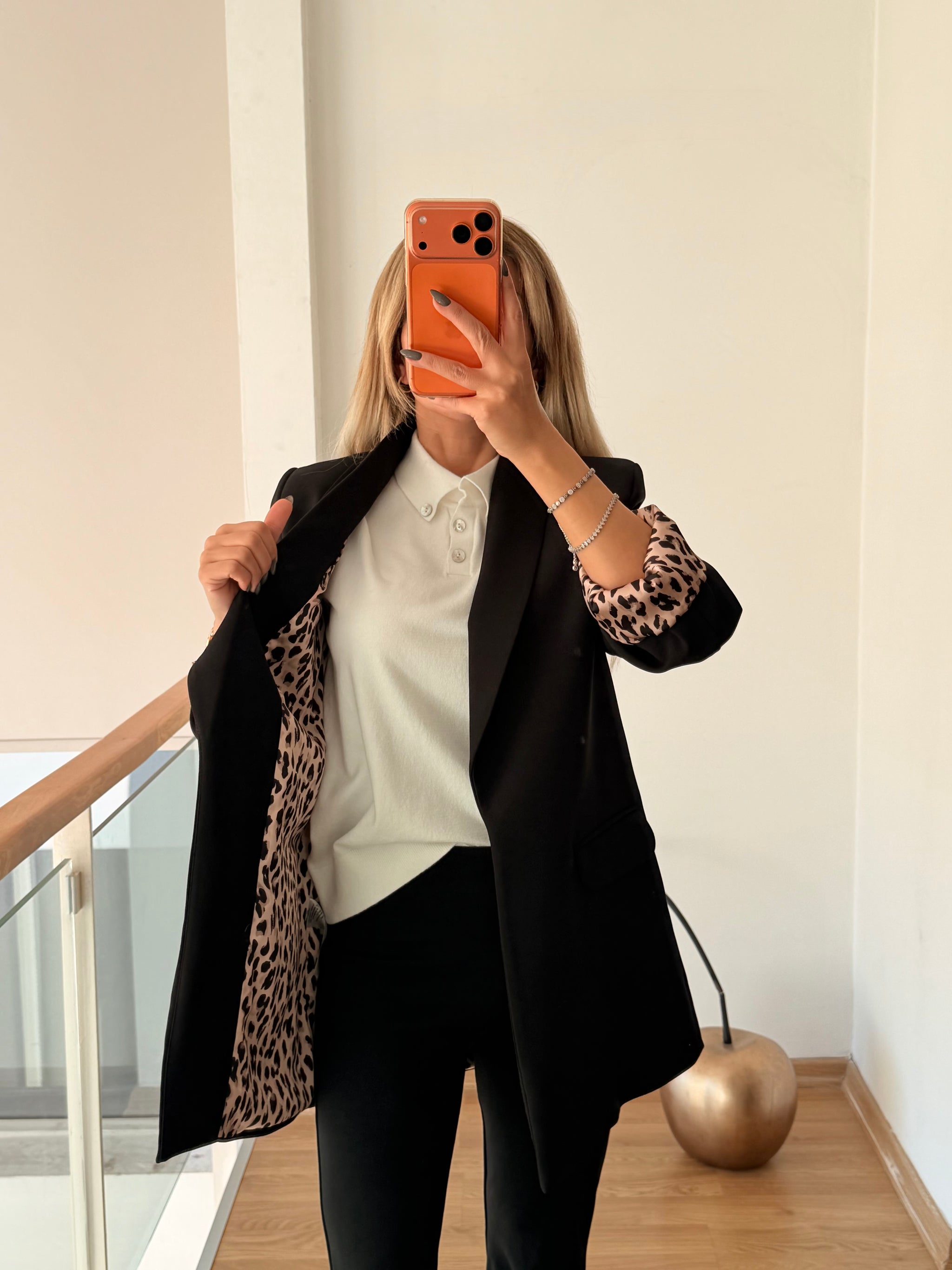 Premium Vatkalı Leopar Blazer Ceket