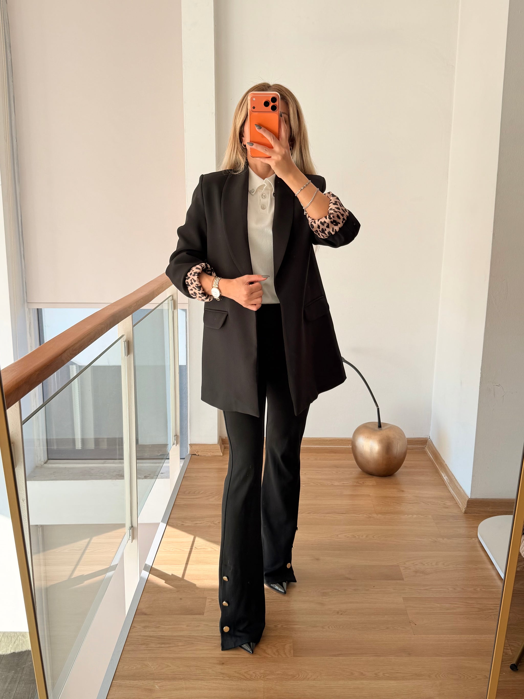 Premium Vatkalı Leopar Blazer Ceket