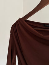 Kayık Yaka Kahve Gold Tokalı Bluz