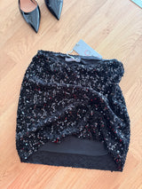 Payetli Siyah Mini Dar Etek