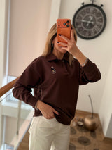 Acı Kahve Polo Yaka Teddy Bear Sweatshirt