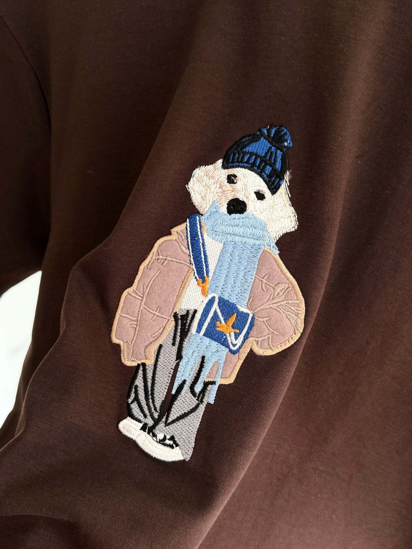 Snow Dog İşlemeli %100 Cotton Basic Tshirt Acı Kahve