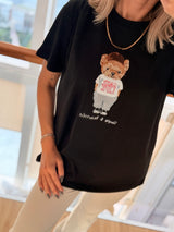 Make Life Bear İşlemeli Siyah Unisex Basic T-shirt