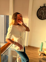 Beyaz %100 Pamuk Gold Tokalı Tshirt