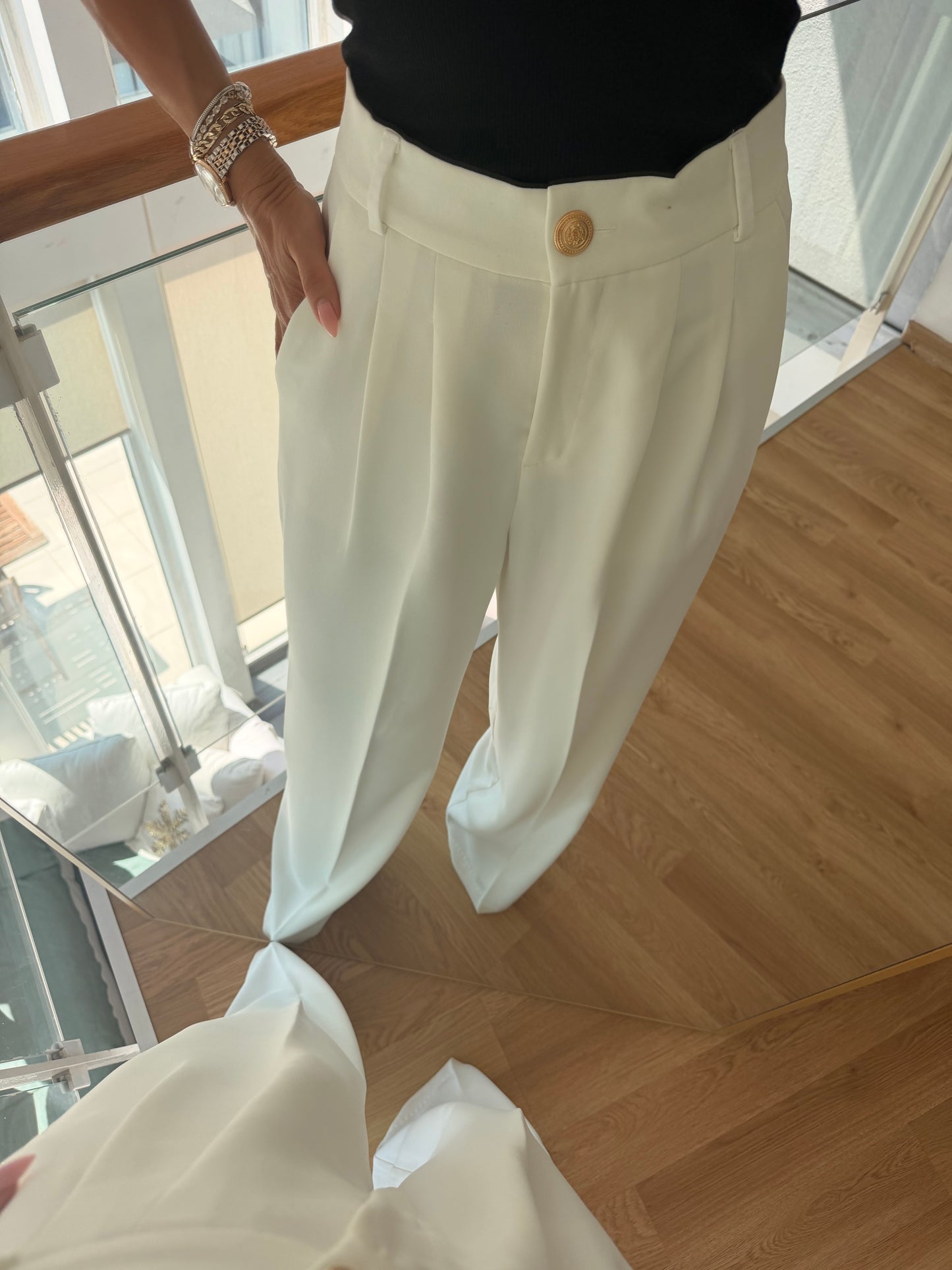 Premium Palazzo Ekru Pantolon