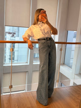 Baget Taşlı Yüksek Bel Palazzo Jean