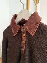 Denim Yaka&Kol Acı Kahve Triko Kazak