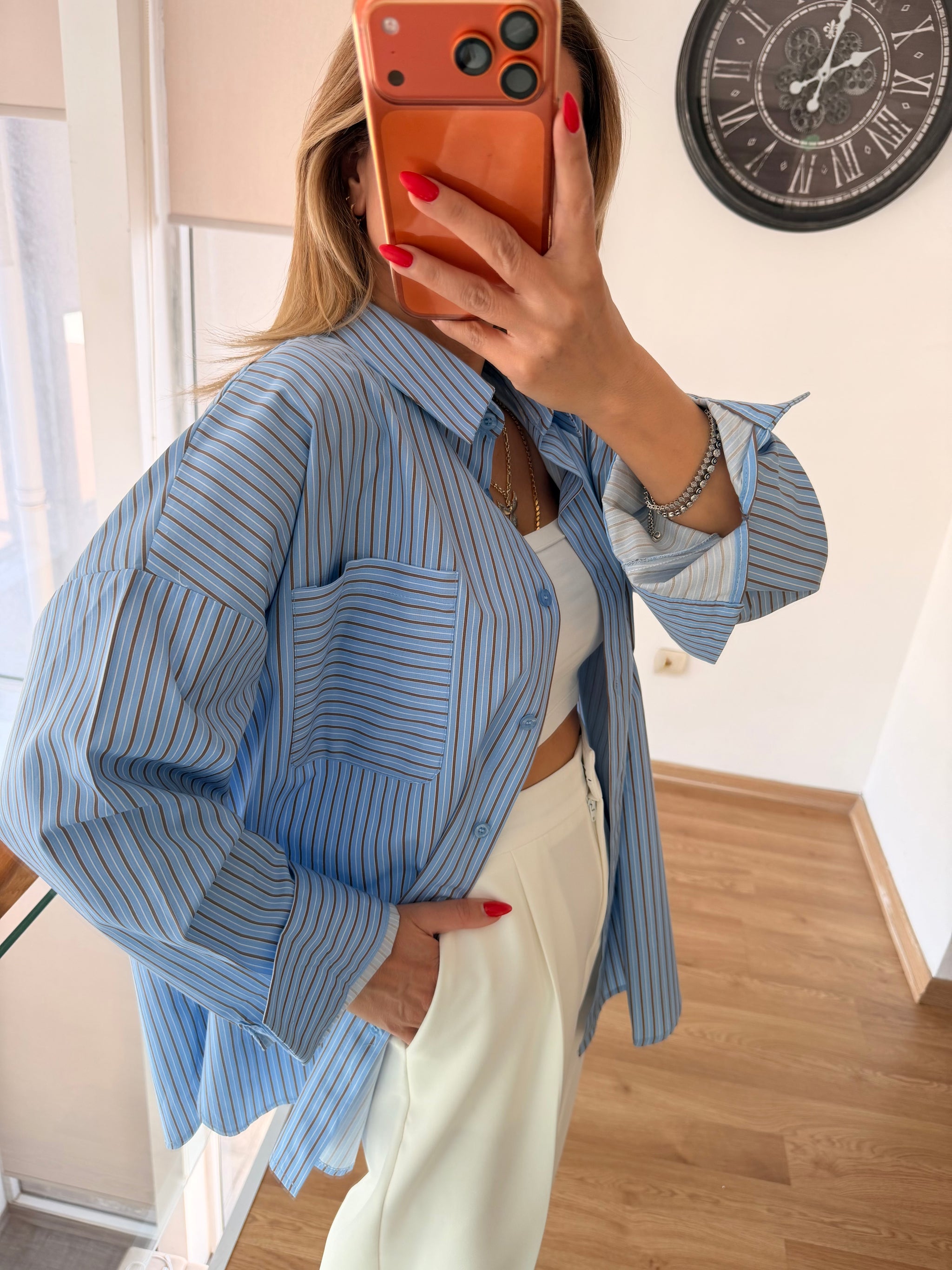 Mavi Çizgili Oversize Gömlek