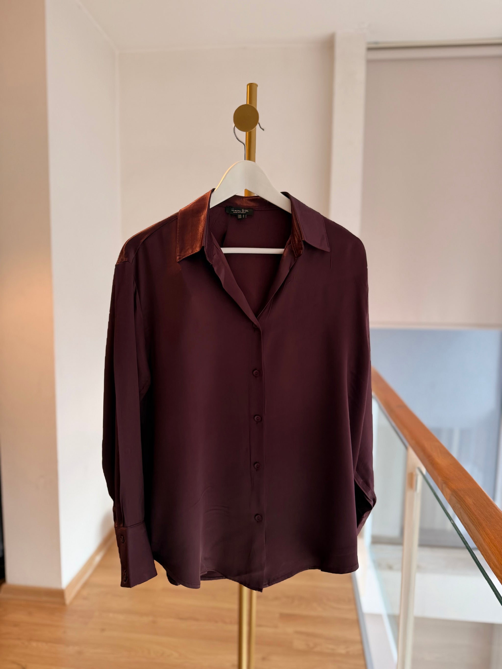 Mürdüm Dökümlü Pamuk Saten Gömlek