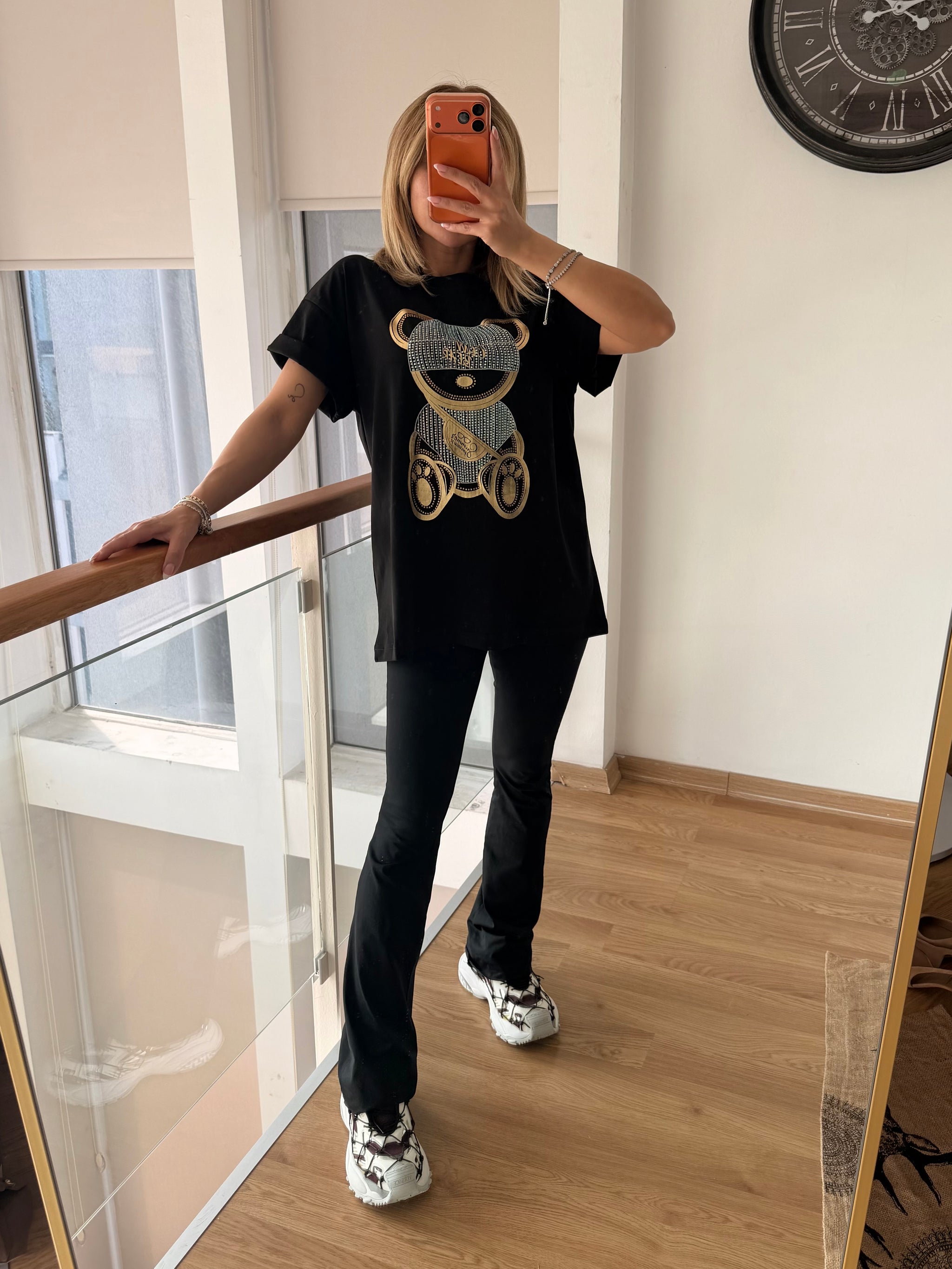 Shiny Bear %100 Cotton Siyah Tshirt