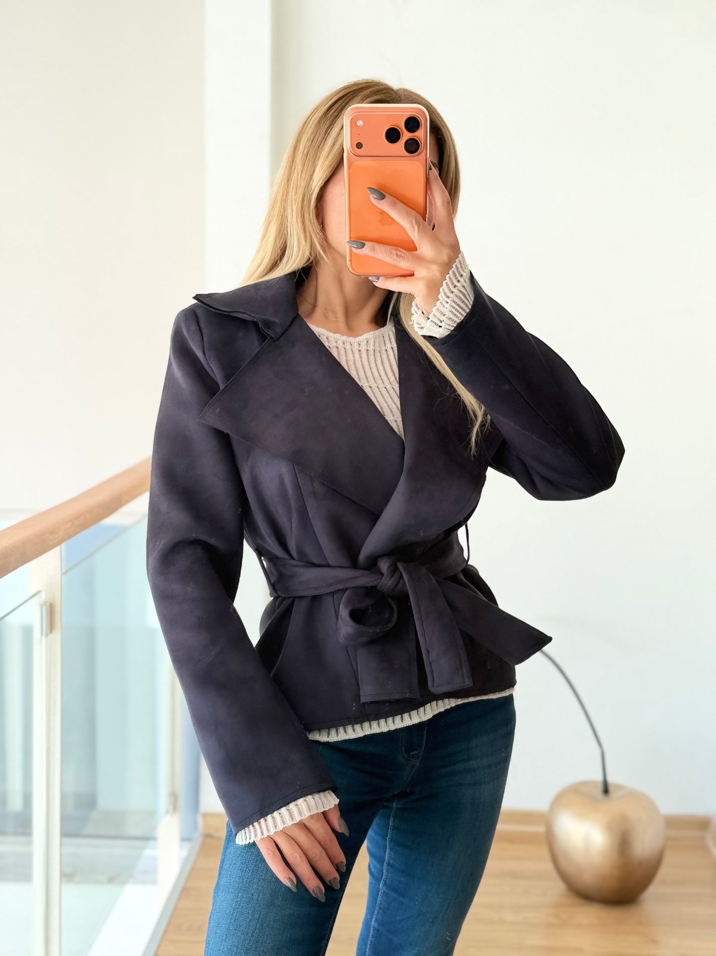 Premium Vatkalı Kısa Süet Trençkot Ceket