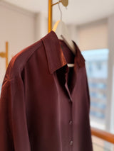 Mürdüm Dökümlü Pamuk Saten Gömlek